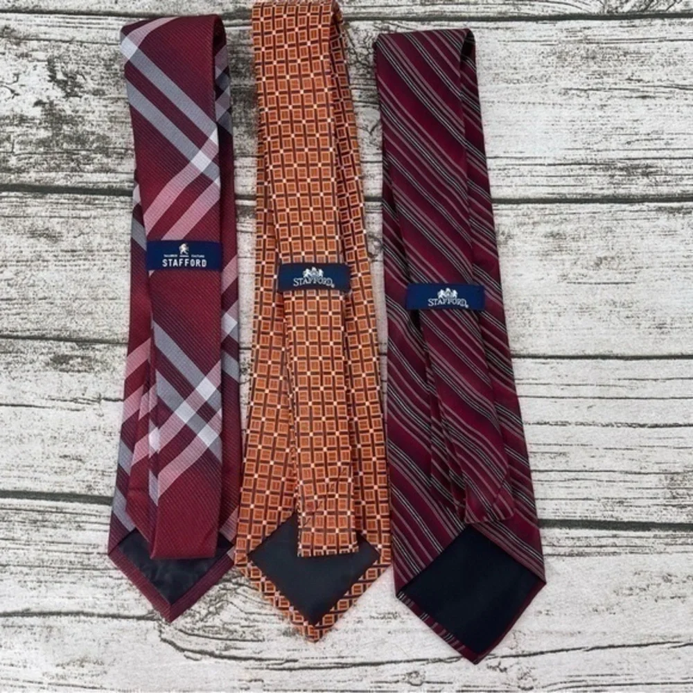 Stafford Bundle Men’s silk tie plaid striped bundle of 3
